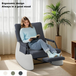 Corduroy Rocking Recliner Chair With Adjustable Backrest & Retractable Footrest, Armchair With Side Pocket, Dark Gray - thumbnail 2