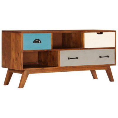 Walplus Tv Cabinet With 3 Drawers 110X35X50 Cm Solid Acacia Wood - image 1