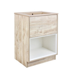 Homestylestore Light Oak 612mm Bathroom Vanity Unit Open Shelf And Sand Basin