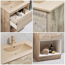 Homestylestore Light Oak 612mm Bathroom Vanity Unit Open Shelf And Sand Basin - thumbnail 3