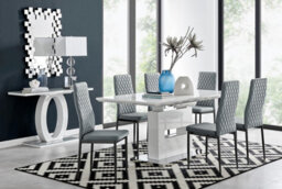 Furniturebox Uk Arezzo Large Extending Dining Table And 6 Grey Milan Black Leg Chairs - thumbnail 1