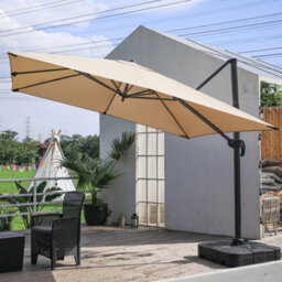 Living And Home 3M Large Square Canopy Rotatable Tilting Garden Rome Umbrella Cantilever Parasol With 100 L Fillable Base, Taupe