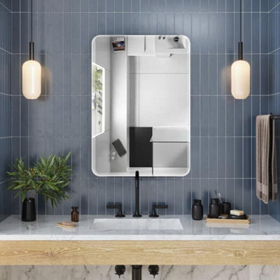 Thehotsale Frameless Rounded Corner Wall Mount Wall-Mounted Mirror Without Punching Bathroom Mirror 40Cm(W) X 60Cm(H) - image 1