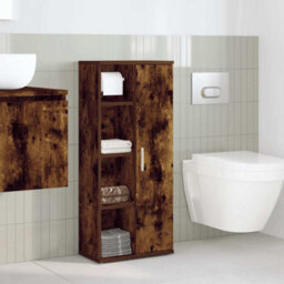 Berkfield Bathroom Cabinet With Roll Holder Smoked Oak 39X22X90 Cm - thumbnail 3