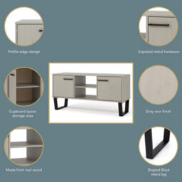 Core Products Grey Waxed 2 Door Tv Unit, Wide Flat Screen, H57.0Cm X W114.5Cm X D39.5Cm - thumbnail 7