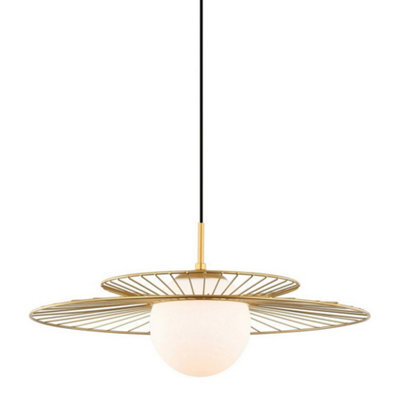 Luminosa Lighting Luminosa Modern Hanging Pendant Golden 1 Light  With Gold, White Shade, E27 - image 1
