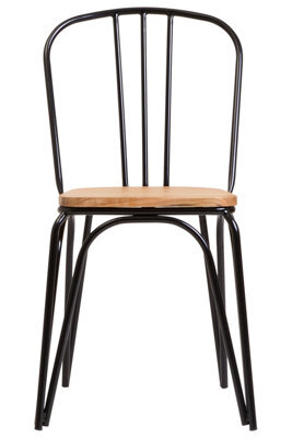 Orsina Industrial Dining Chair Elm Wood Seat With Black Finish Metal Frame, Comfortable Dining Chair For Lunch - image 1