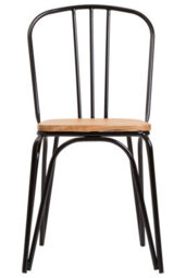 Orsina Industrial Dining Chair Elm Wood Seat With Black Finish Metal Frame, Comfortable Dining Chair For Lunch