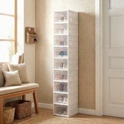 Living And Home 9 Tier Foldable White Plastic Shoe Cabinet Transparent Flip Lid Shoe Storage Organizer - thumbnail 1