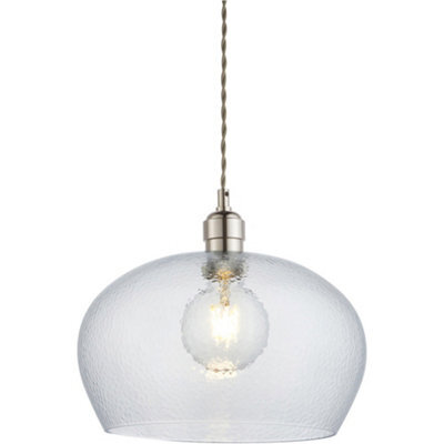 Loops Hanging Ceiling Pendant Light - Bright Nickel Plate & Clear Hammered Dome Glass - 10W Led E27 - image 1