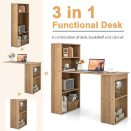 Costway Computer Desk Wooden Pc Laptop Table Writing Workstation W/ 6-Tier Storage Shelves - thumbnail 4