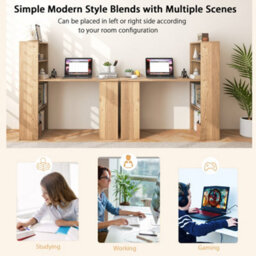 Costway Computer Desk Wooden Pc Laptop Table Writing Workstation W/ 6-Tier Storage Shelves - thumbnail 5