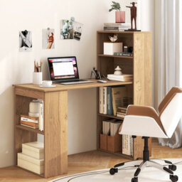 Costway Computer Desk Wooden Pc Laptop Table Writing Workstation W/ 6-Tier Storage Shelves