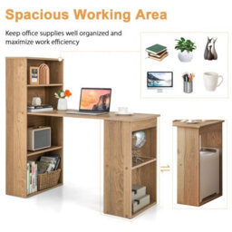 Costway Computer Desk Wooden Pc Laptop Table Writing Workstation W/ 6-Tier Storage Shelves - thumbnail 6