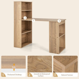 Costway Computer Desk Wooden Pc Laptop Table Writing Workstation W/ 6-Tier Storage Shelves - thumbnail 7