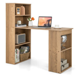 Costway Computer Desk Wooden Pc Laptop Table Writing Workstation W/ 6-Tier Storage Shelves - thumbnail 2