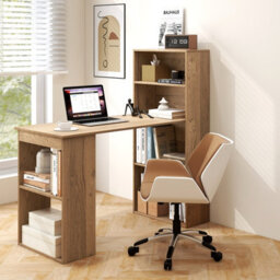 Costway Computer Desk Wooden Pc Laptop Table Writing Workstation W/ 6-Tier Storage Shelves - thumbnail 8