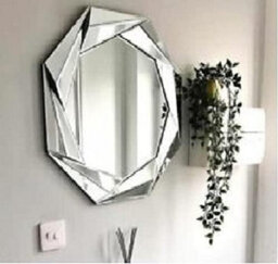 Biznest Large Round Silver Octagonal Wall Mirror 65Cm Wall Hanging Ornament Home Décor