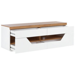 Beliani Scandi Style Tv Stand White With Light Wood Accents Mdf, 4 Drawers, 2 Shelves, Cable Management - W140 X D40 X H50Cm - thumbnail 5