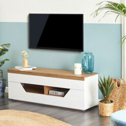 Beliani Scandi Style Tv Stand White With Light Wood Accents Mdf, 4 Drawers, 2 Shelves, Cable Management - W140 X D40 X H50Cm - thumbnail 2