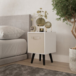Urbn-Living Urbnliving 51Cm Height White Wooden Cube Storage Bookcase Black Legs  With Beige Inserts