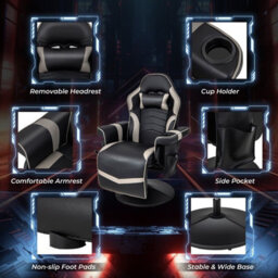 Gainoom Massage Gaming Chair Height Adjustable Swivel Racing Video Gaming Recliner - thumbnail 5