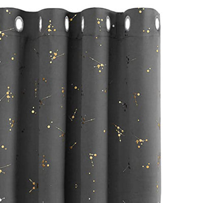 Deconovo Eyelet Blackout Curtains, Gold Constellation Printed Curtains For Baby Nursery, 66 X 72 Inch (W X L), Light Grey, 1 Pair - image 1