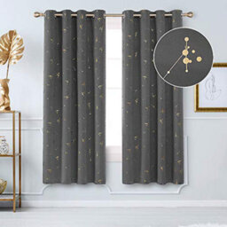 Deconovo Eyelet Blackout Curtains, Gold Constellation Printed Curtains For Baby Nursery, 66 X 72 Inch (W X L), Light Grey, 1 Pair - thumbnail 2