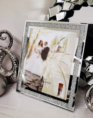 DEENZ Crushed Crystal Photo Frame Jewel Mirror Silver Diamante Picture Frame L - image 1