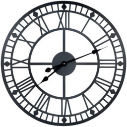 "Black Open Face 24"" Roman Numeral Indoor Or Outdoor Clock - Battery Powered Metal Wall Fence Clock For Home Or Garden - 60Cm Dia" - thumbnail 2