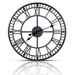 "Black Open Face 24"" Roman Numeral Indoor Or Outdoor Clock - Battery Powered Metal Wall Fence Clock For Home Or Garden - 60Cm Dia" - thumbnail 4