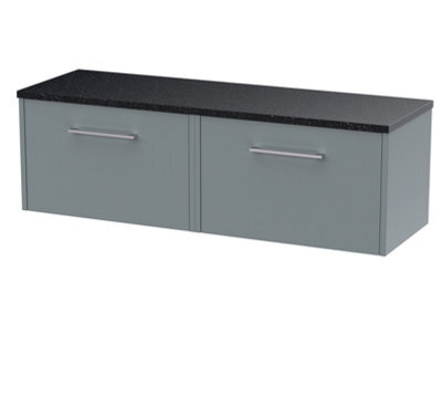 Nuie Hudson Reed Juno Wall Hung 2-Drawer Vanity Unit & Black Worktop, Stylish Countertop Basin Unit In Coastal Grey, 1200mm - image 1