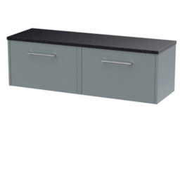 Nuie Hudson Reed Juno Wall Hung 2-Drawer Vanity Unit & Black Worktop, Stylish Countertop Basin Unit In Coastal Grey, 1200mm