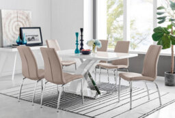 Furniturebox Uk Atlanta Modern Rectangle Chrome Metal High Gloss White Dining Table And 6 Cappuccino Beige Isco Chairs Set - thumbnail 1
