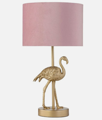 Gold Flamingo Lamp Bedside Light Retro Animal Bedroom Pink Velvet Shade - image 1
