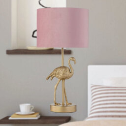 Gold Flamingo Lamp Bedside Light Retro Animal Bedroom Pink Velvet Shade - thumbnail 6