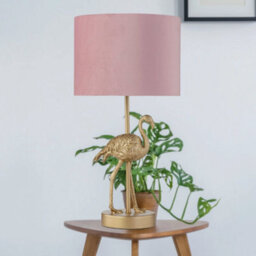 Gold Flamingo Lamp Bedside Light Retro Animal Bedroom Pink Velvet Shade - thumbnail 5