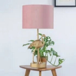 Gold Flamingo Lamp Bedside Light Retro Animal Bedroom Pink Velvet Shade - thumbnail 8