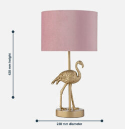 Gold Flamingo Lamp Bedside Light Retro Animal Bedroom Pink Velvet Shade - thumbnail 7