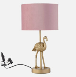 Gold Flamingo Lamp Bedside Light Retro Animal Bedroom Pink Velvet Shade - thumbnail 2