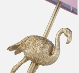 Gold Flamingo Lamp Bedside Light Retro Animal Bedroom Pink Velvet Shade - thumbnail 3