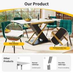 Btm Extendable Dining Table 120X160X80Cm, Kitchen Or Living Room Table, Extendable With Insert Panel, Gold Cross Legs - thumbnail 5