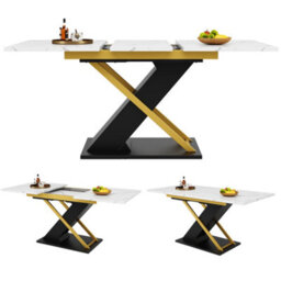 Btm Extendable Dining Table 120X160X80Cm, Kitchen Or Living Room Table, Extendable With Insert Panel, Gold Cross Legs - thumbnail 3