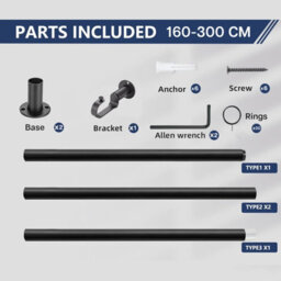 Aspire Homeware Blackout Metal Curtain Pole With Curve Finials Heavy Duty Extendable Rod 160-300 Cm (Matte Black) - thumbnail 3