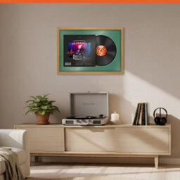 "AK Frames 25X17"" Oak Sleek Vinyl Record Frame With Emerald Mount For 12 Inch Lp Cover & Disc - Overlapped Design" - thumbnail 8