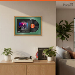 "AK Frames 25X17"" Oak Sleek Vinyl Record Frame With Emerald Mount For 12 Inch Lp Cover & Disc - Overlapped Design" - thumbnail 5