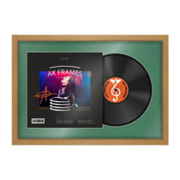 "AK Frames 25X17"" Oak Sleek Vinyl Record Frame With Emerald Mount For 12 Inch Lp Cover & Disc - Overlapped Design" - thumbnail 1