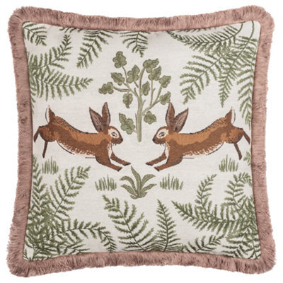 Wylder Fable Rabbits Embroidered Cotton Feather Filled Cushion - image 1