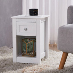 White Wood Side Table Slim Narrow Night Stand Bedside Drawer Storage Cabinet - thumbnail 5