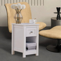 White Wood Side Table Slim Narrow Night Stand Bedside Drawer Storage Cabinet - thumbnail 4